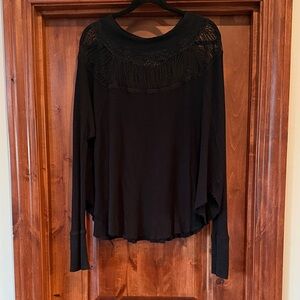Free People Black Long Sleeve Top with Lace Detail